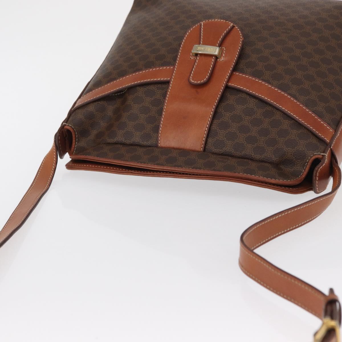 CELINE Macadam Canvas Shoulder Bag PVC Leather Brown Gold Auth ki6284