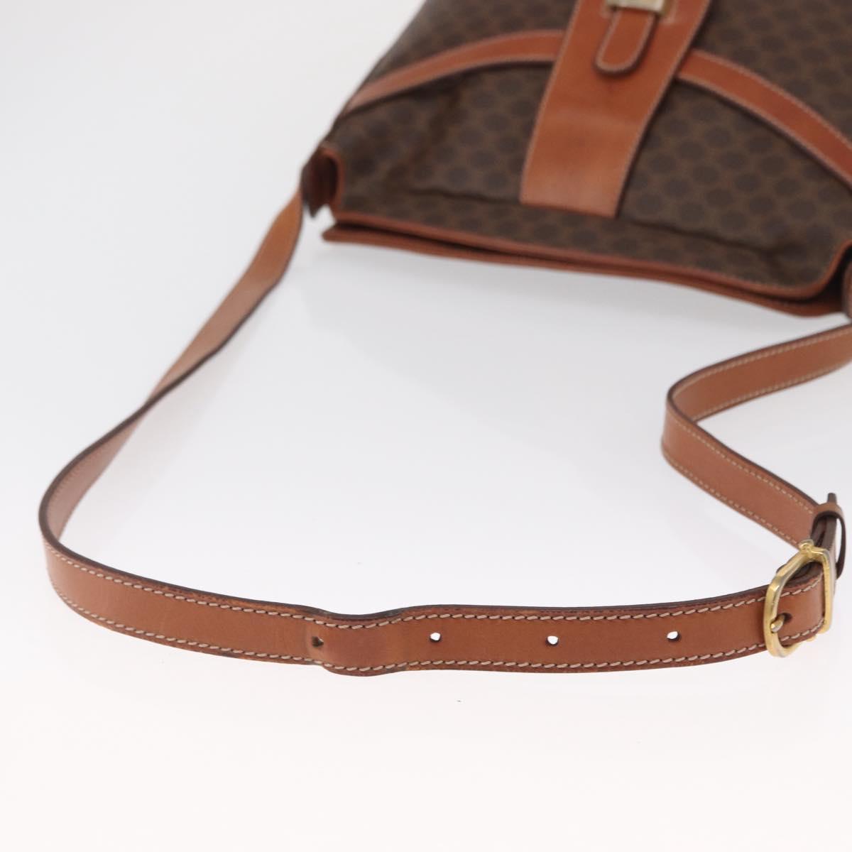 CELINE Macadam Canvas Shoulder Bag PVC Leather Brown Gold Auth ki6284