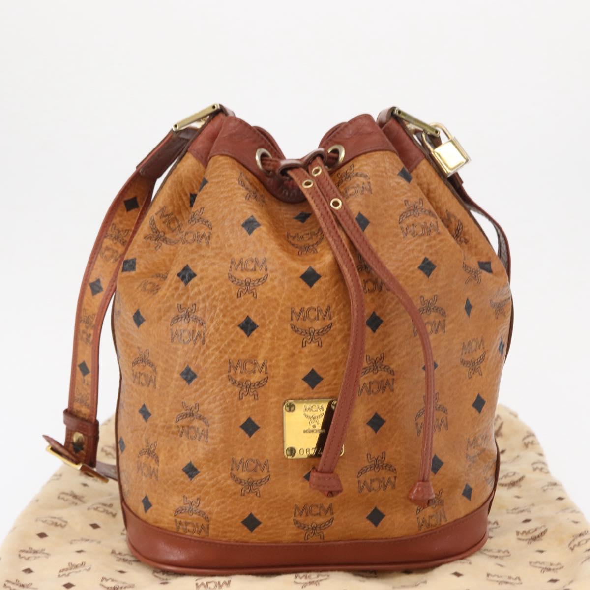 MCM Logogram Vicetos Shoulder Bag PVC Leather Brown Gold Auth ki6291
