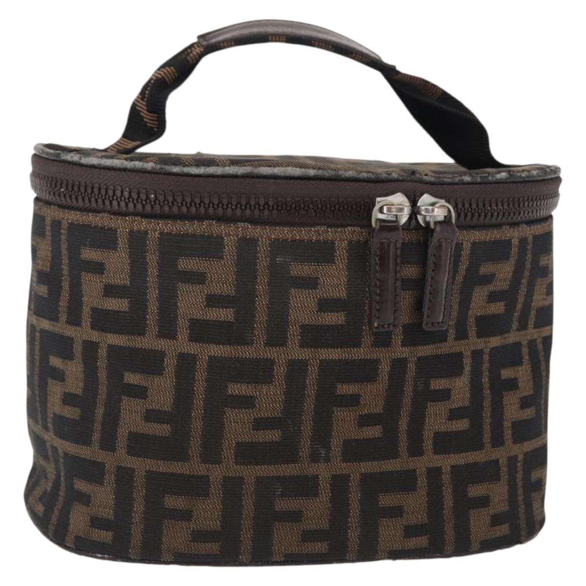 FENDI Zucca Canvas Vanity Pouch Black Brown Silver Auth ki6294