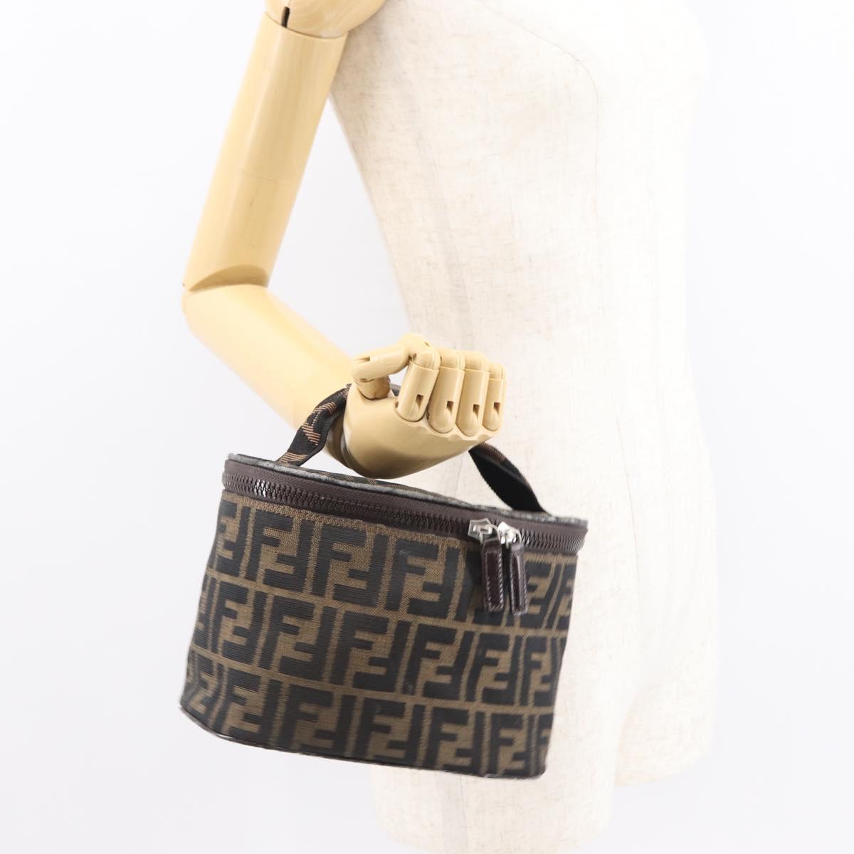 FENDI Zucca Canvas Vanity Pouch Black Brown Silver Auth ki6294