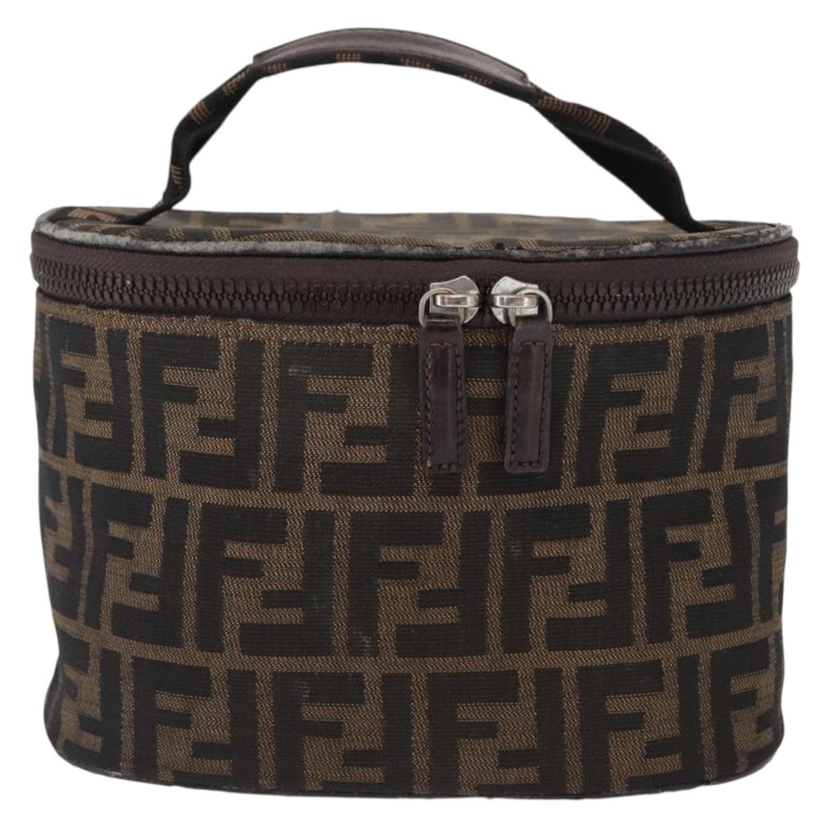 FENDI Zucca Canvas Vanity Pouch Black Brown Silver Auth ki6294