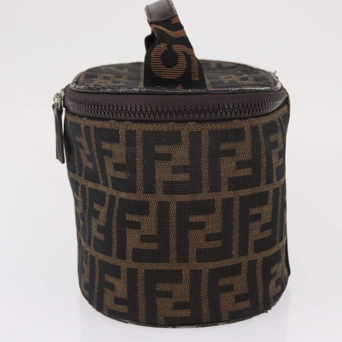 FENDI Zucca Canvas Vanity Pouch Black Brown Silver Auth ki6294