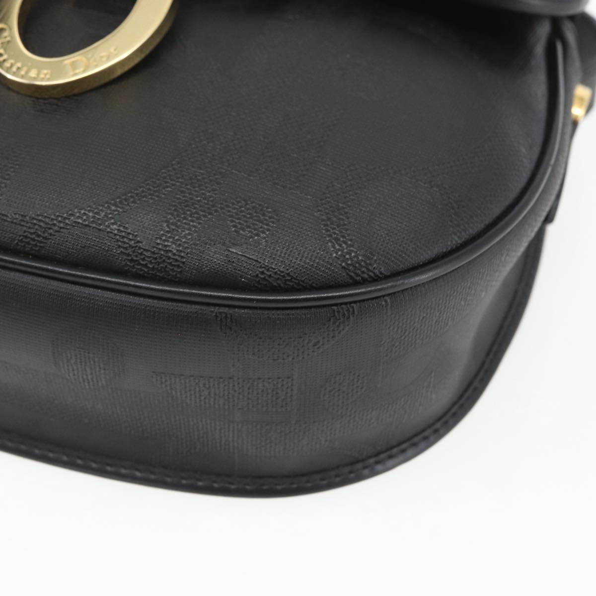 Christian Dior Trotter Canvas Oval Shoulder Bag PVC Black Gold Auth ki6295