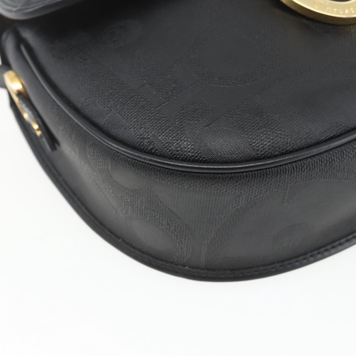 Christian Dior Trotter Canvas Oval Shoulder Bag PVC Black Gold Auth ki6295
