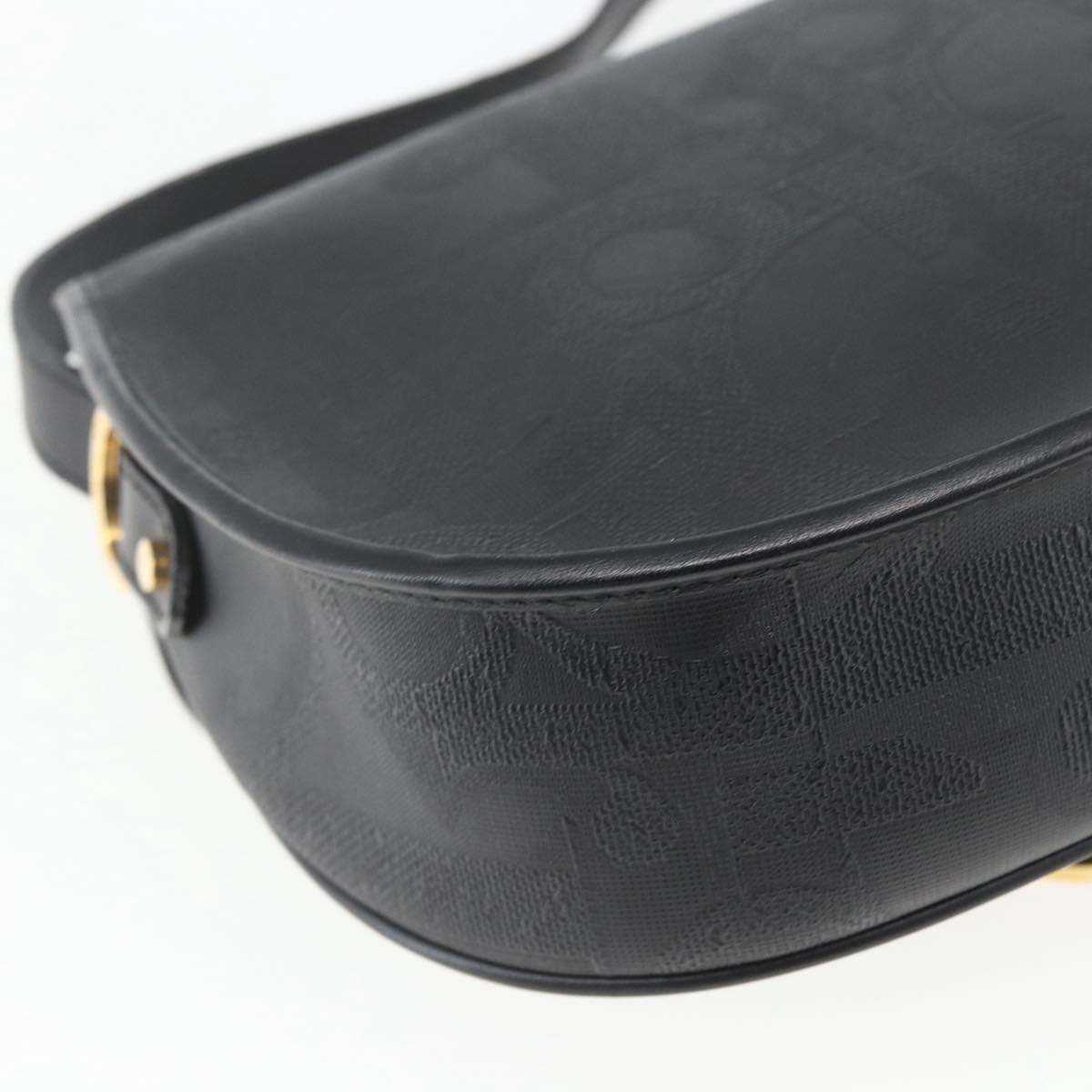 Christian Dior Trotter Canvas Oval Shoulder Bag PVC Black Gold Auth ki6295