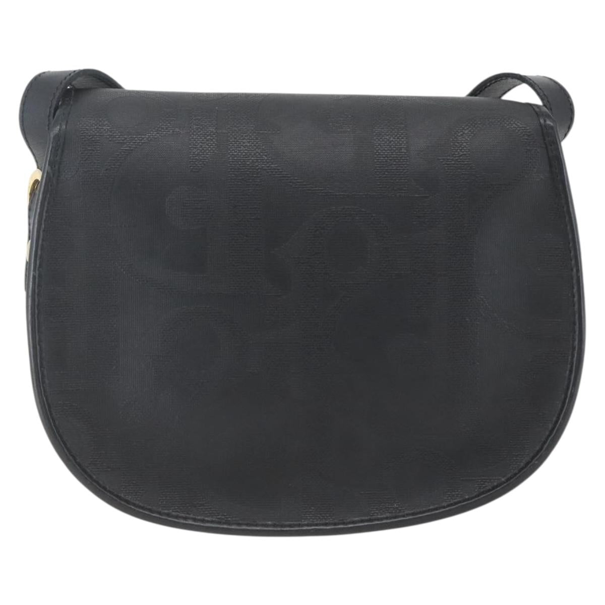 Christian Dior Trotter Canvas Oval Shoulder Bag PVC Black Gold Auth ki6295