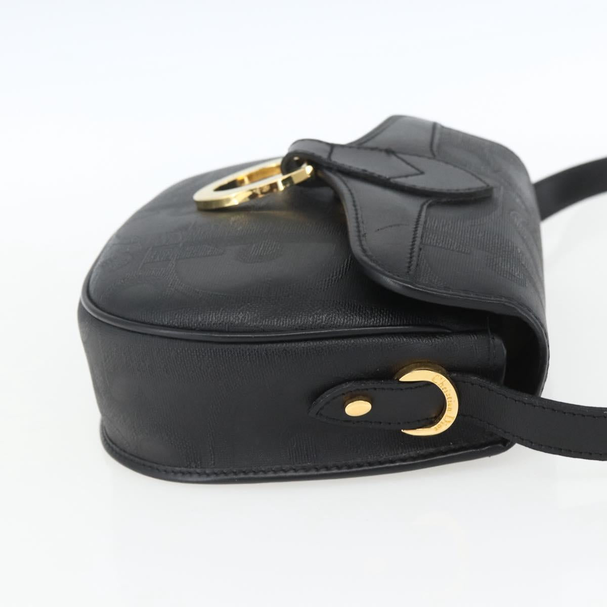Christian Dior Trotter Canvas Oval Shoulder Bag PVC Black Gold Auth ki6295