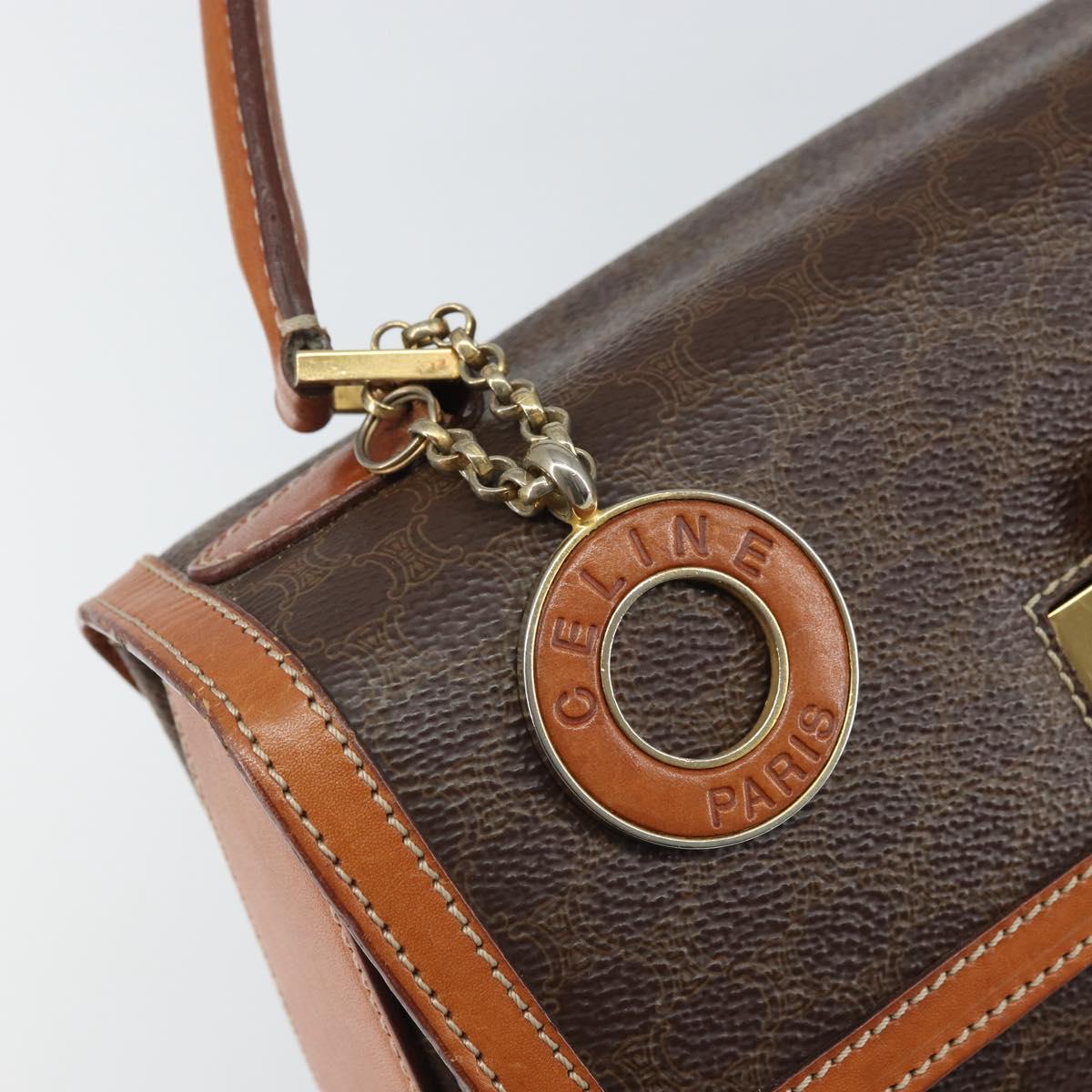 CELINE Macadam Canvas Hand Bag PVC Leather Brown Gold Auth ki6298