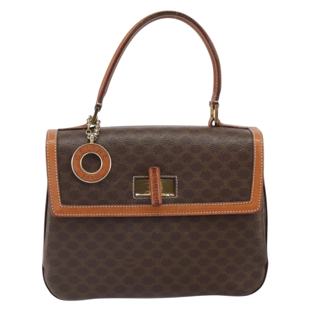 CELINE Macadam Canvas Hand Bag PVC Leather Brown Gold Auth ki6298