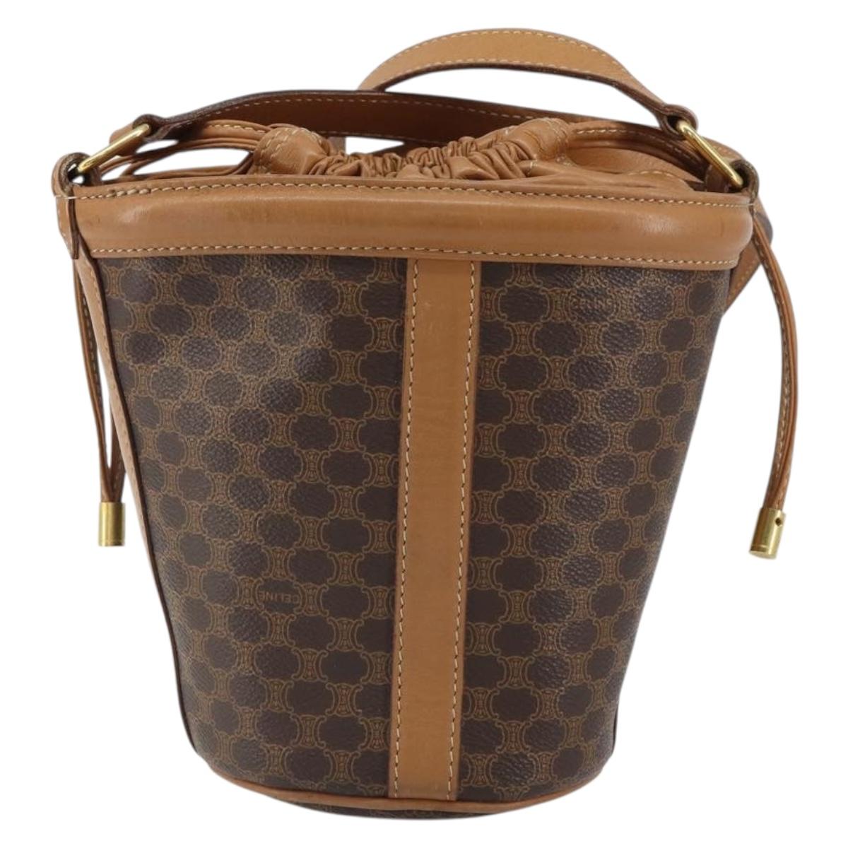 CELINE Macadam Canvas Shoulder Bag PVC Leather Brown Gold Auth ki6299