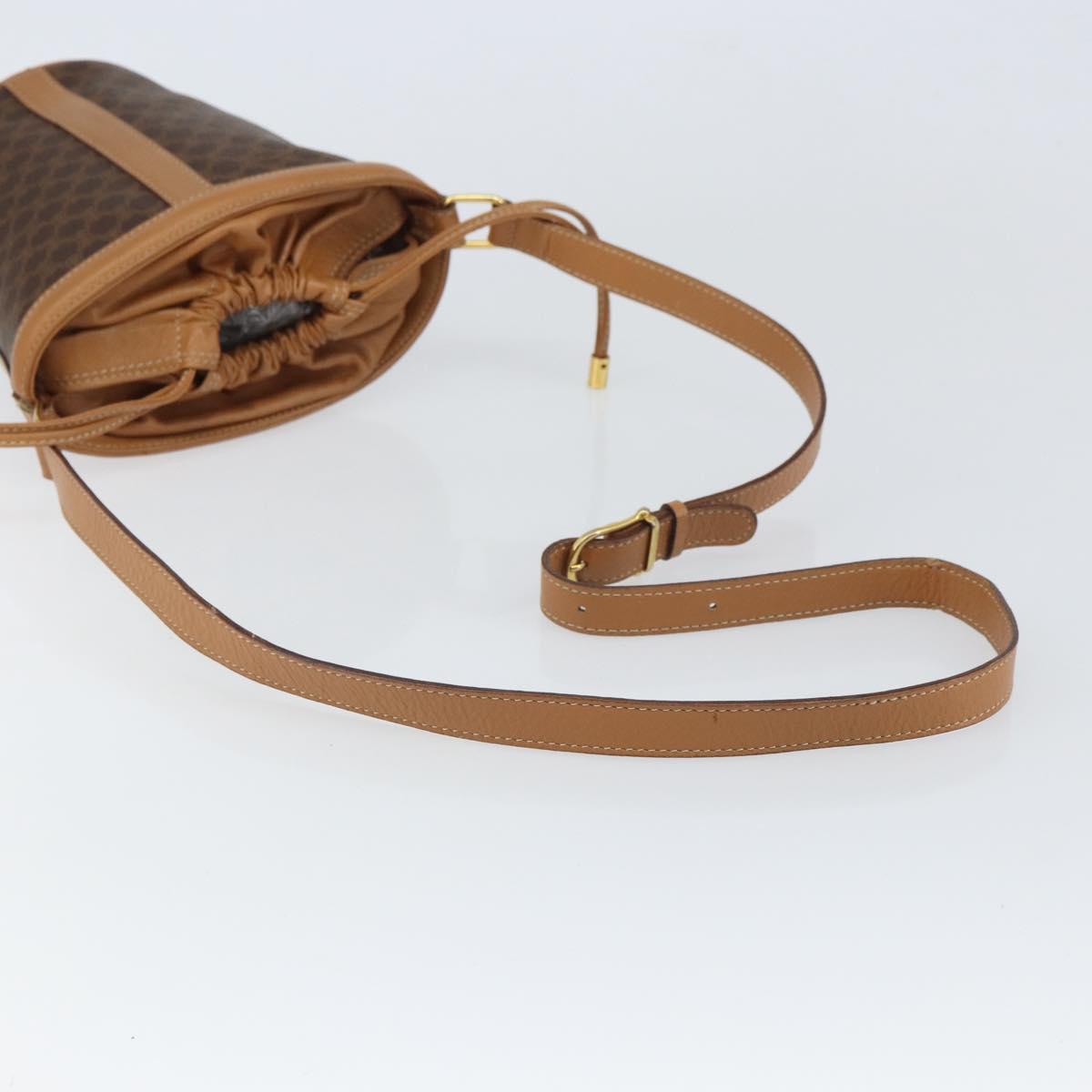 CELINE Macadam Canvas Shoulder Bag PVC Leather Brown Gold Auth ki6299
