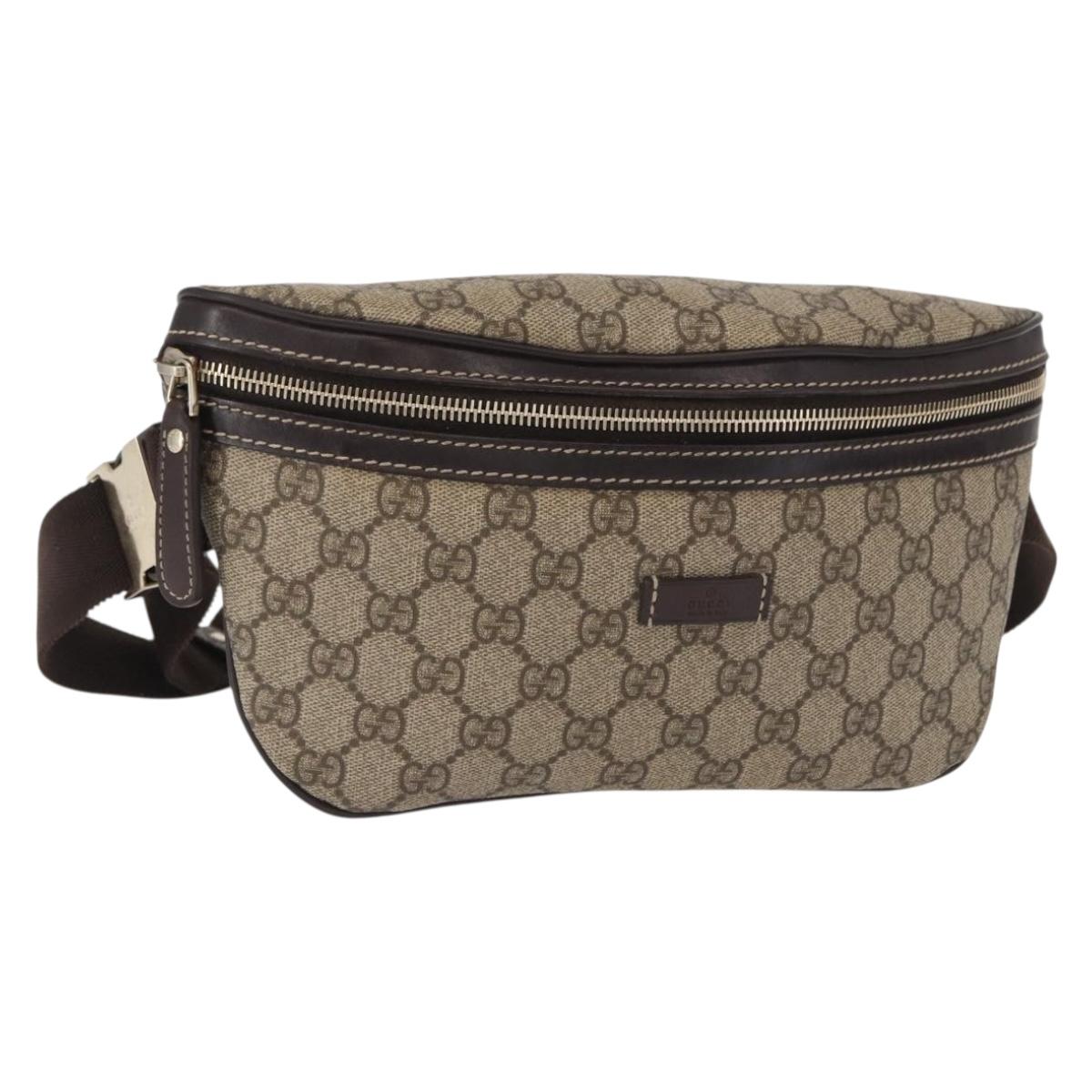 GUCCI GG Supreme Body Bag PVC Beige Gold 233269 Auth ki6304
