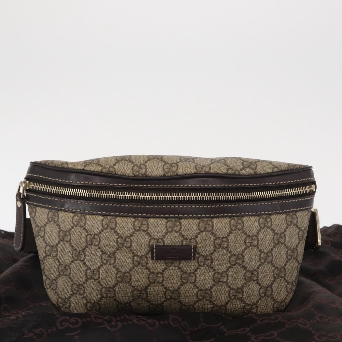 GUCCI GG Supreme Body Bag PVC Beige Gold 233269 Auth ki6304