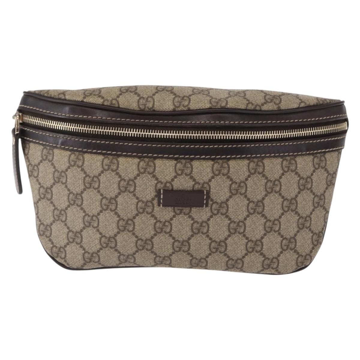 GUCCI GG Supreme Body Bag PVC Beige Gold 233269 Auth ki6304