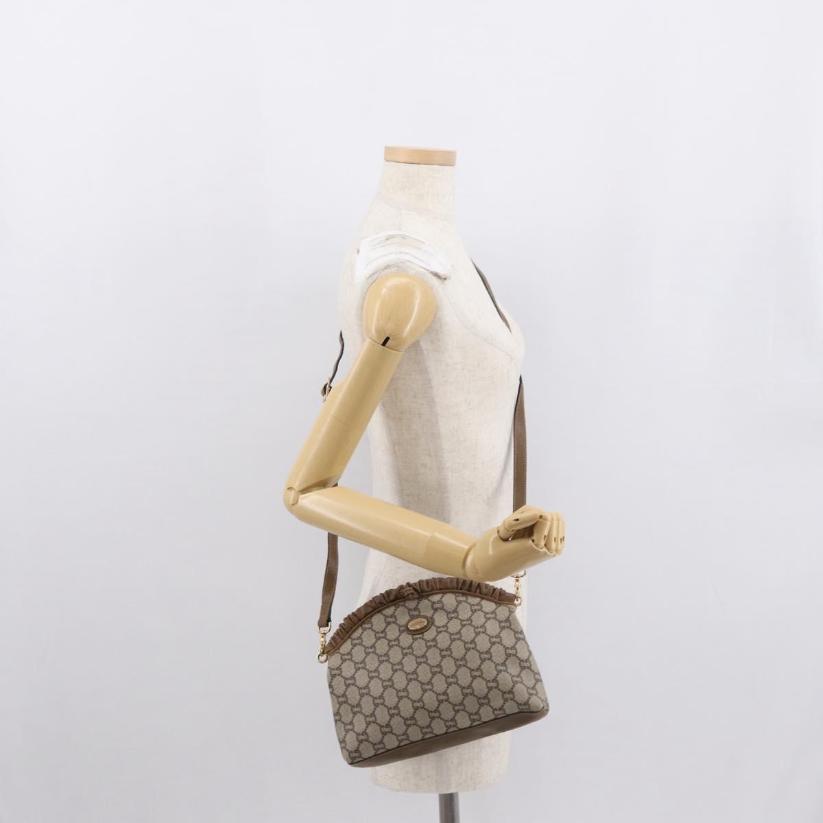 GUCCI GG Plus Supreme Shoulder Bag PVC Leather Beige Gold Auth ki6307