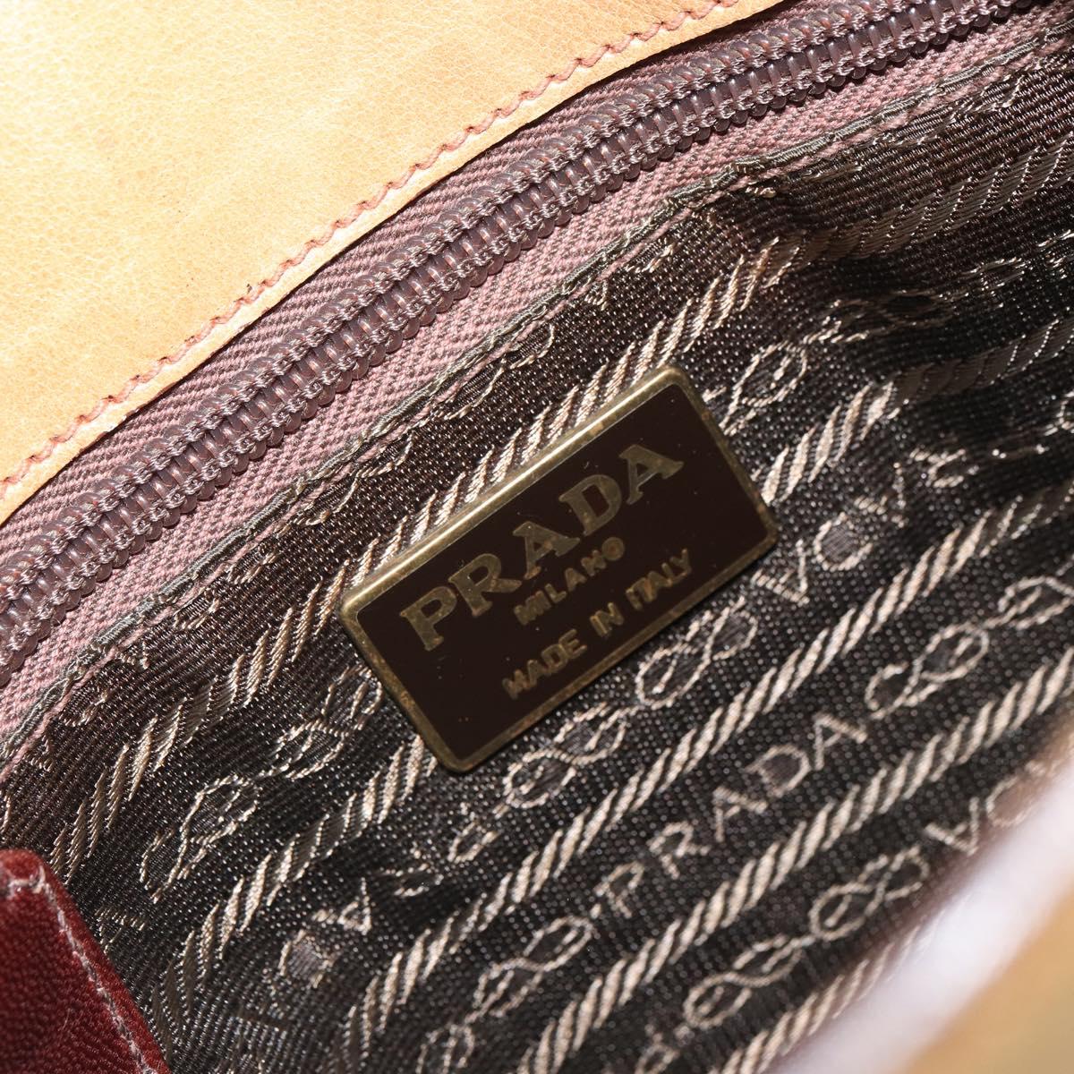 PRADA Chain Hand Bag Leather plastic Beige Auth ki6308