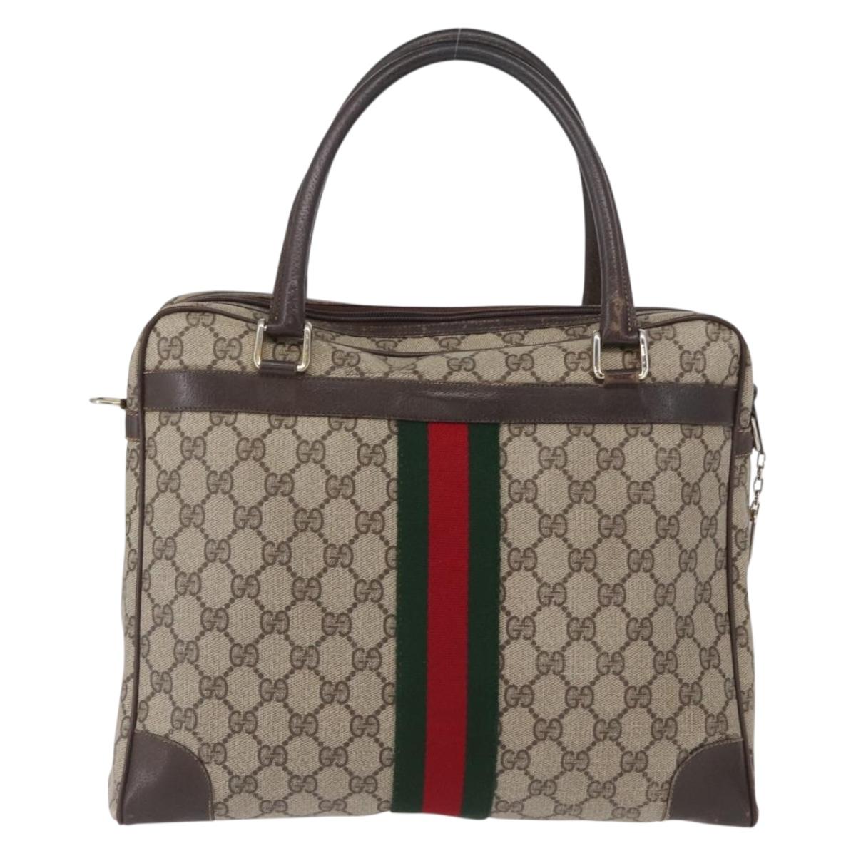 GUCCI GG Supreme Web Sherry Line Hand Bag PVC Beige Gold 010 378 Auth ki6310