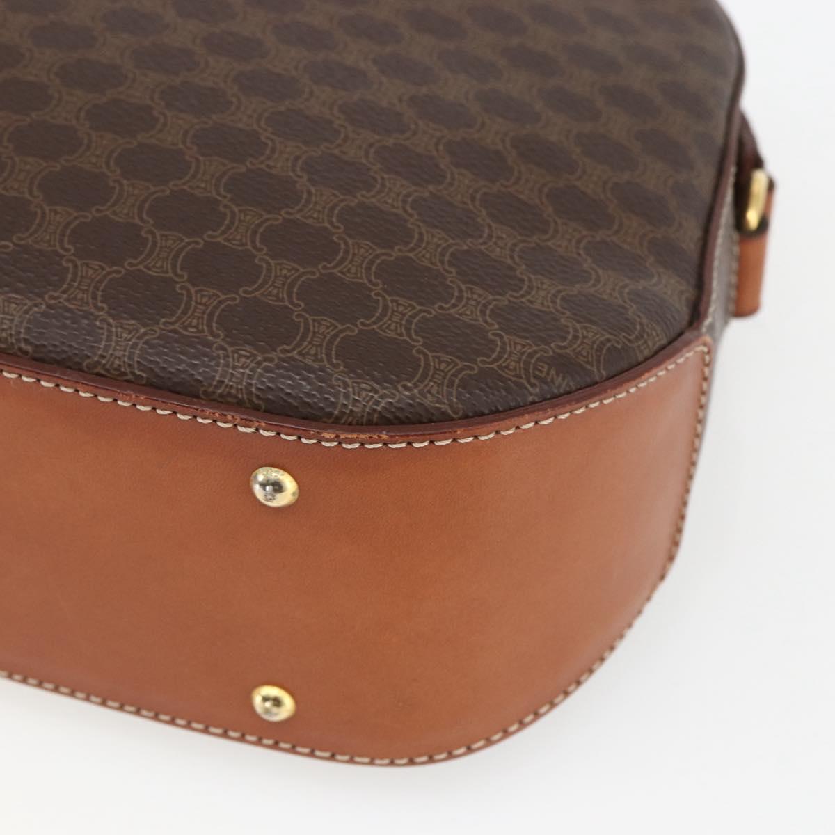 CELINE Macadam Canvas Shoulder Bag PVC Leather Brown Gold Auth ki6312
