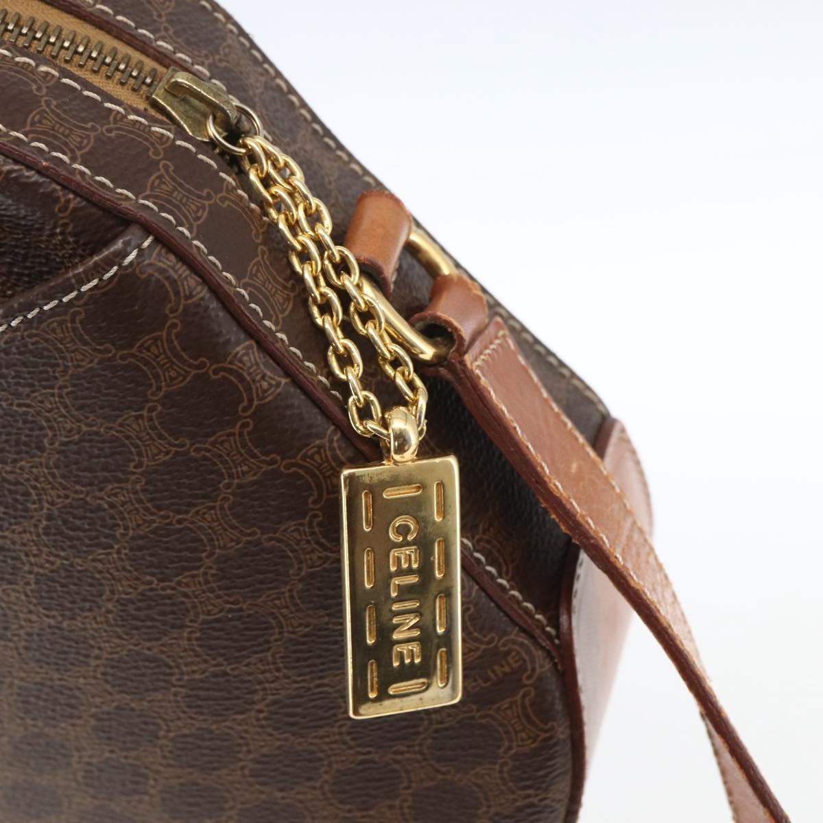 CELINE Macadam Canvas Shoulder Bag PVC Leather Brown Gold Auth ki6312