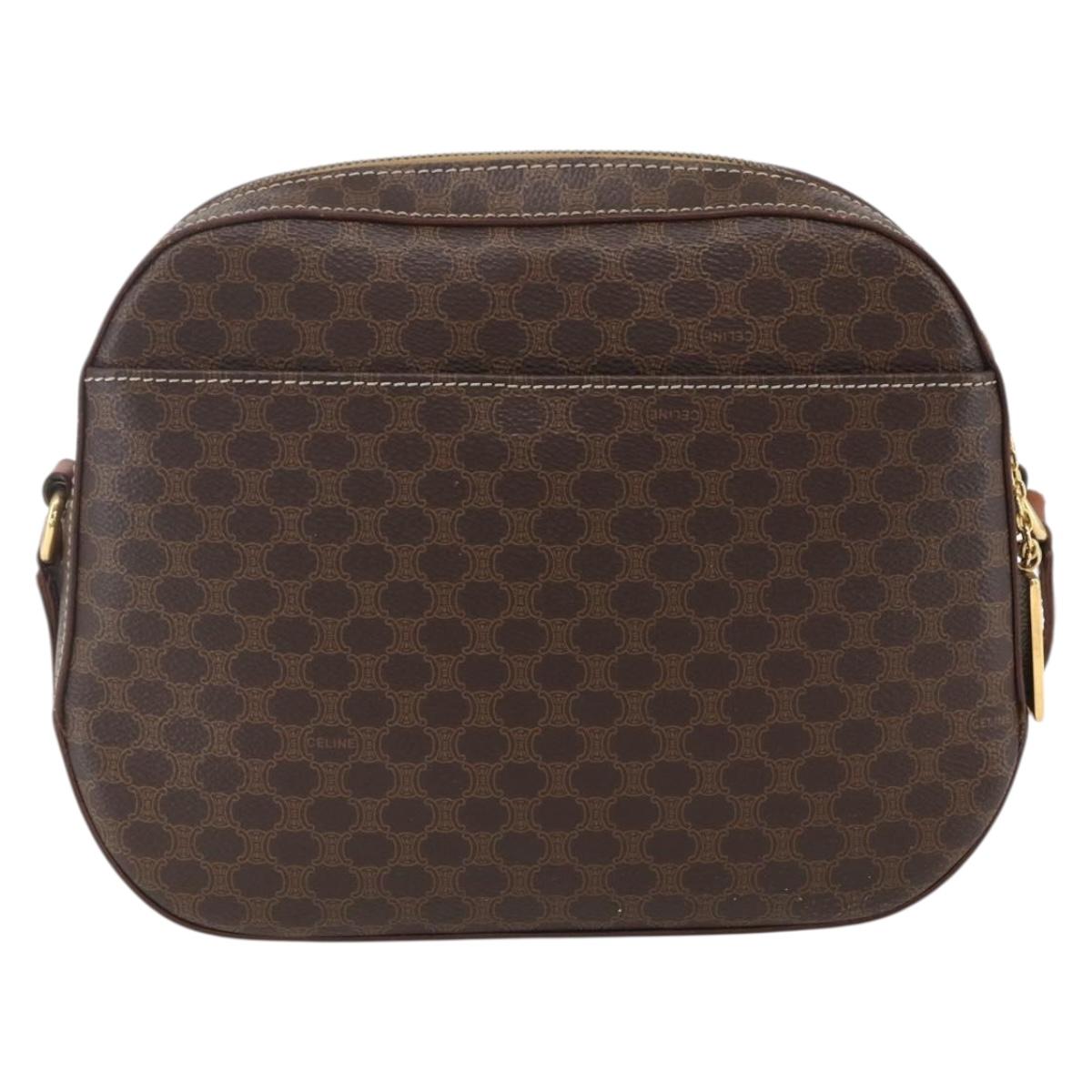 CELINE Macadam Canvas Shoulder Bag PVC Leather Brown Gold Auth ki6312