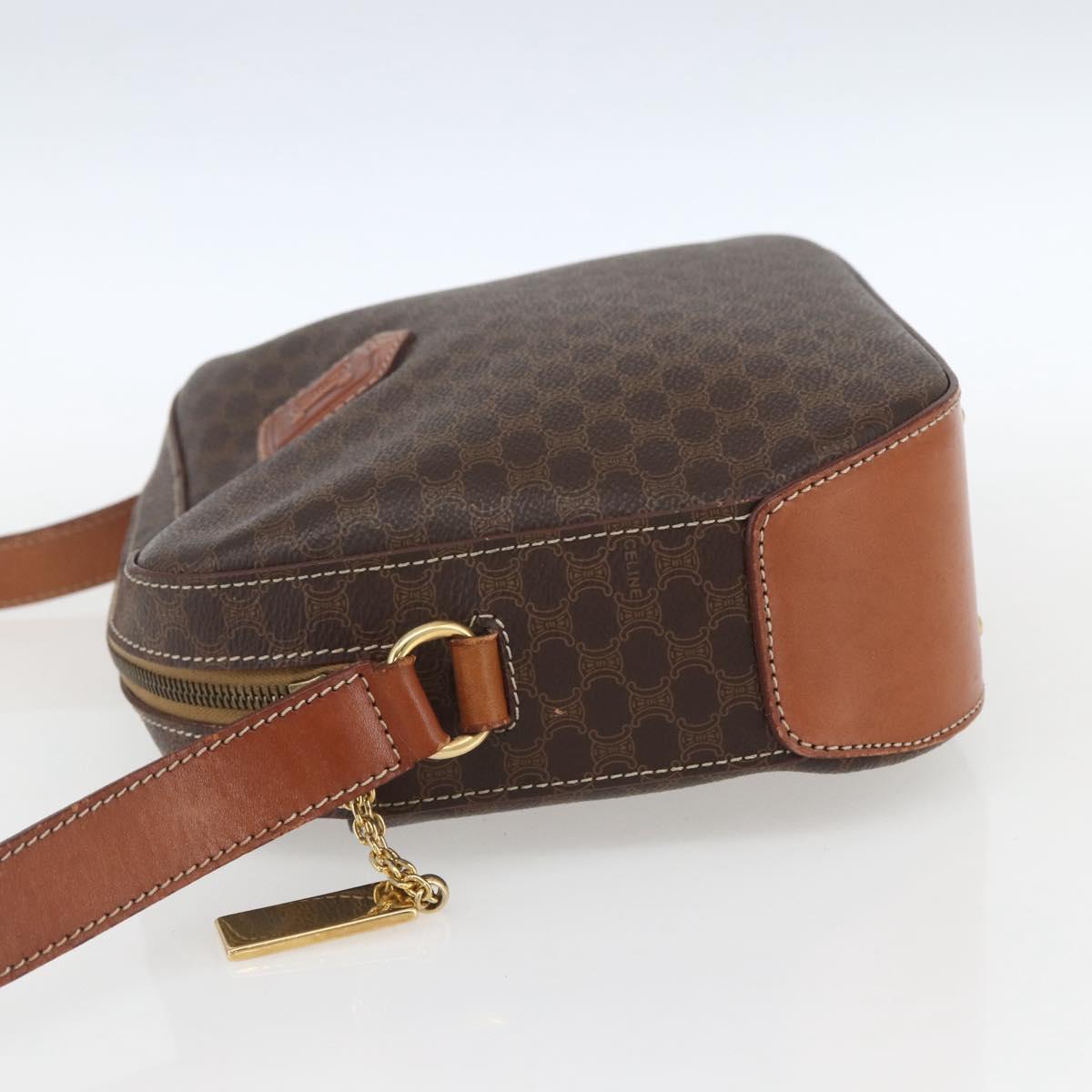 CELINE Macadam Canvas Shoulder Bag PVC Leather Brown Gold Auth ki6312