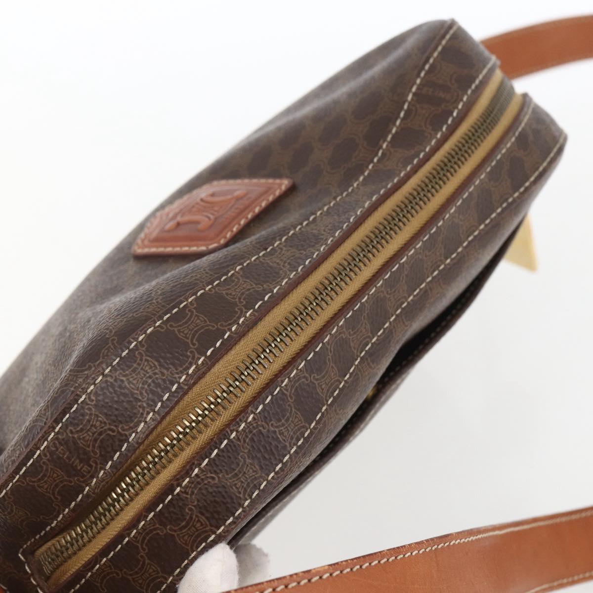 CELINE Macadam Canvas Shoulder Bag PVC Leather Brown Gold Auth ki6312