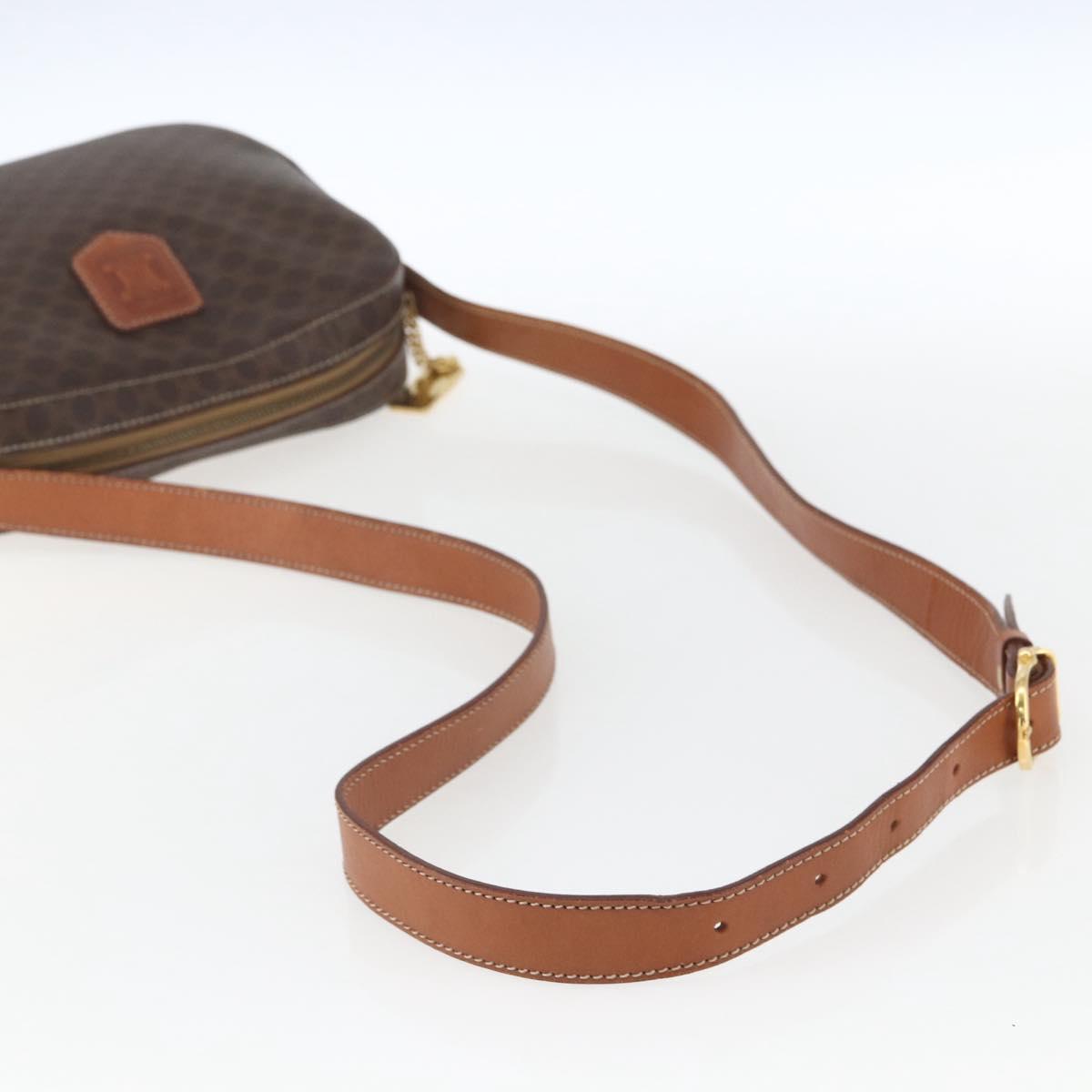 CELINE Macadam Canvas Shoulder Bag PVC Leather Brown Gold Auth ki6312
