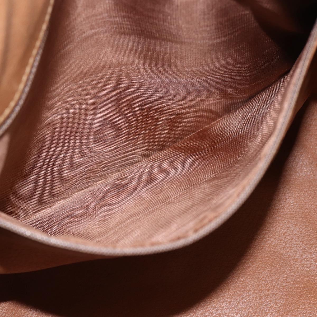 CELINE Macadam Canvas Boston Bag PVC Leather Brown Gold Auth ki6313