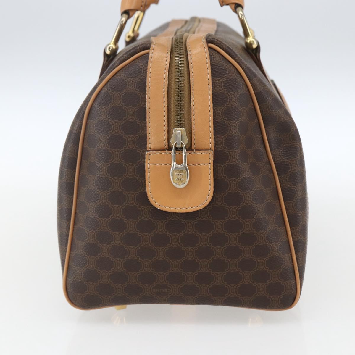 CELINE Macadam Canvas Boston Bag PVC Leather Brown Gold Auth ki6313