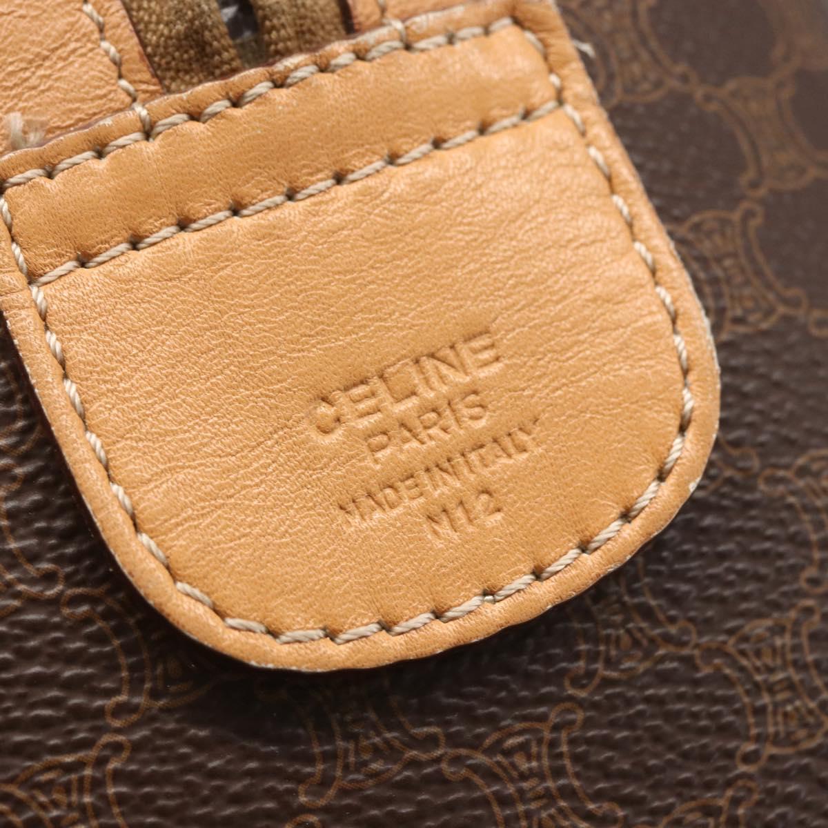 CELINE Macadam Canvas Boston Bag PVC Leather Brown Gold Auth ki6313