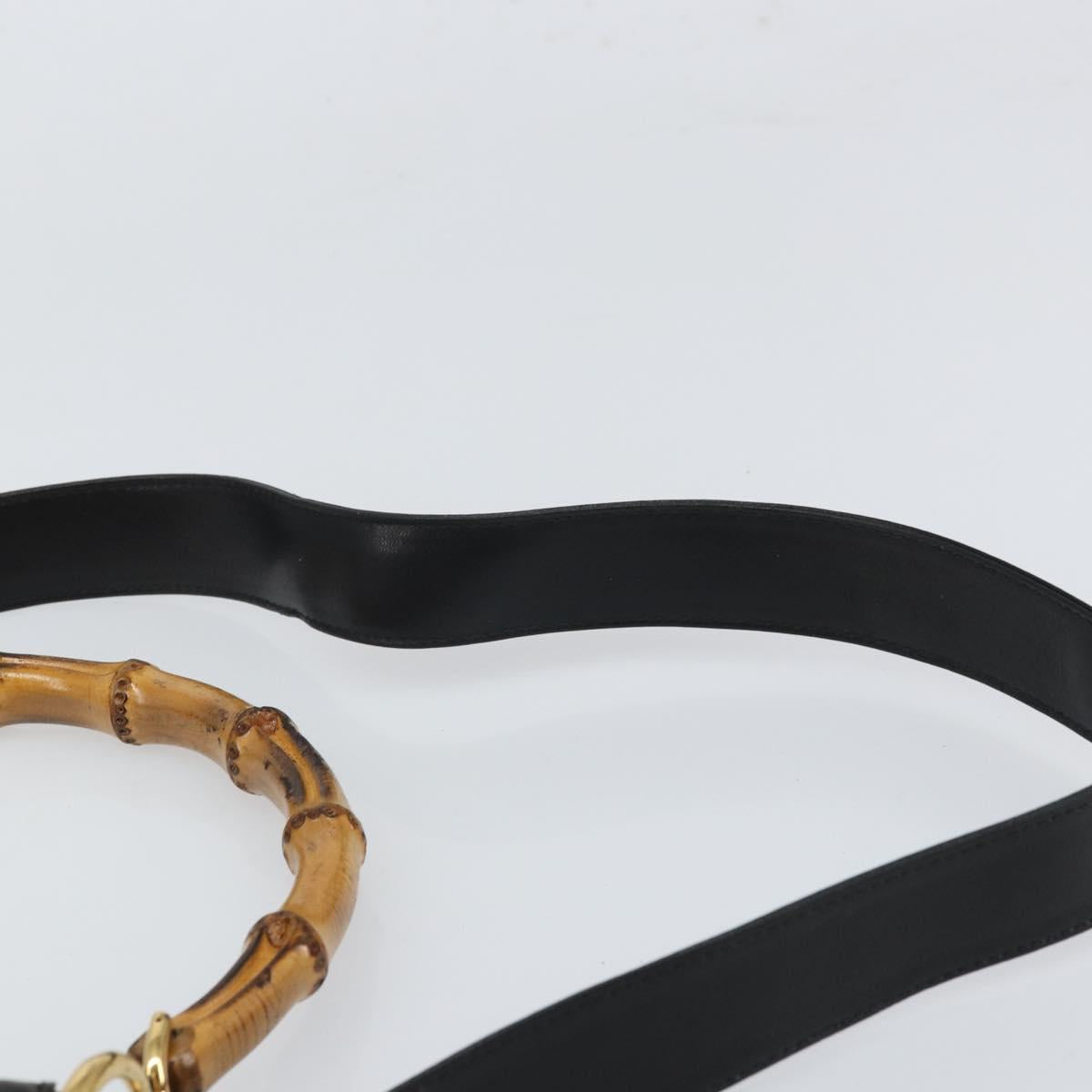 GUCCI Bamboo Shoulder Bag Leather 2way Black Gold 001 2113 1638 Auth ki6316