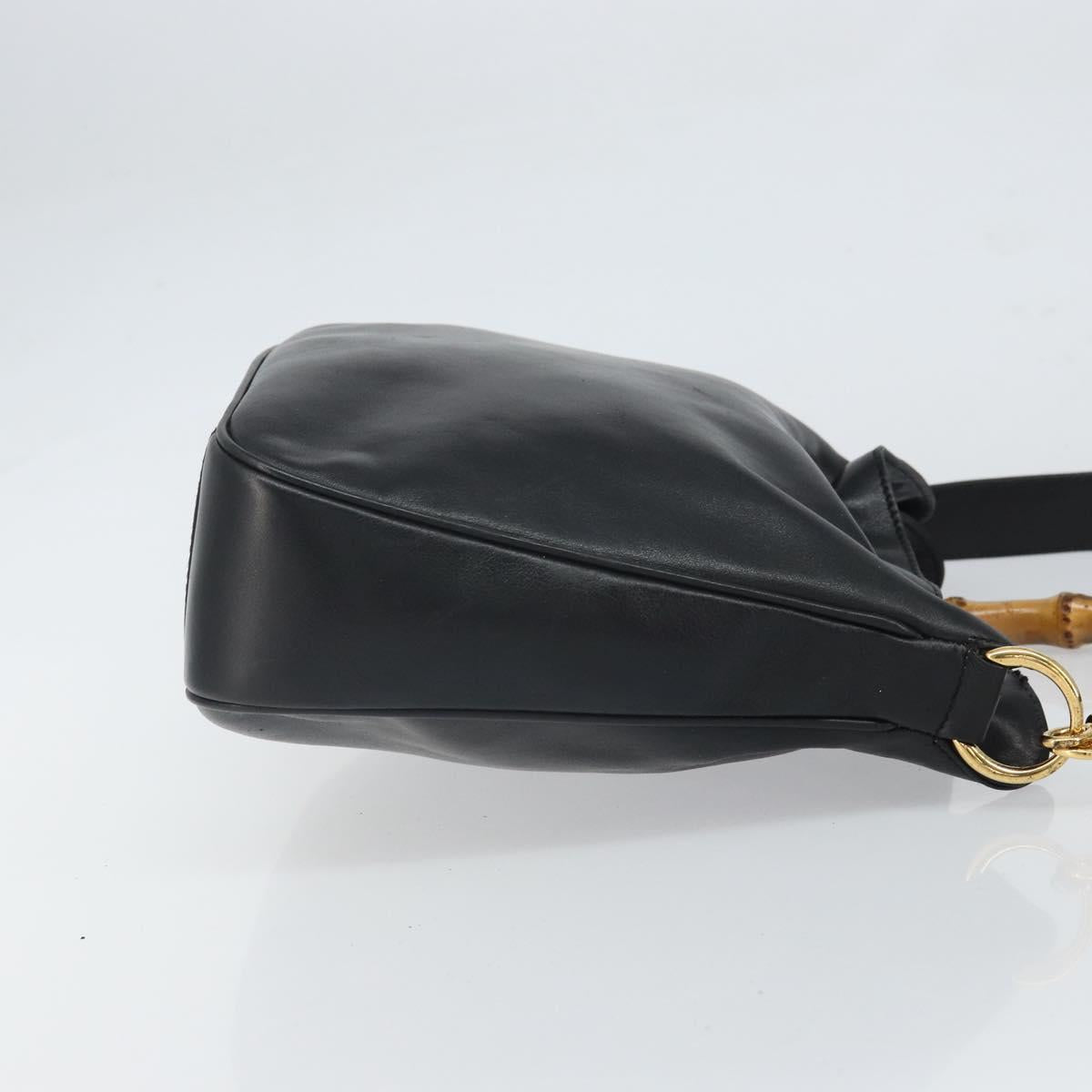 GUCCI Bamboo Shoulder Bag Leather 2way Black Gold 001 2113 1638 Auth ki6316