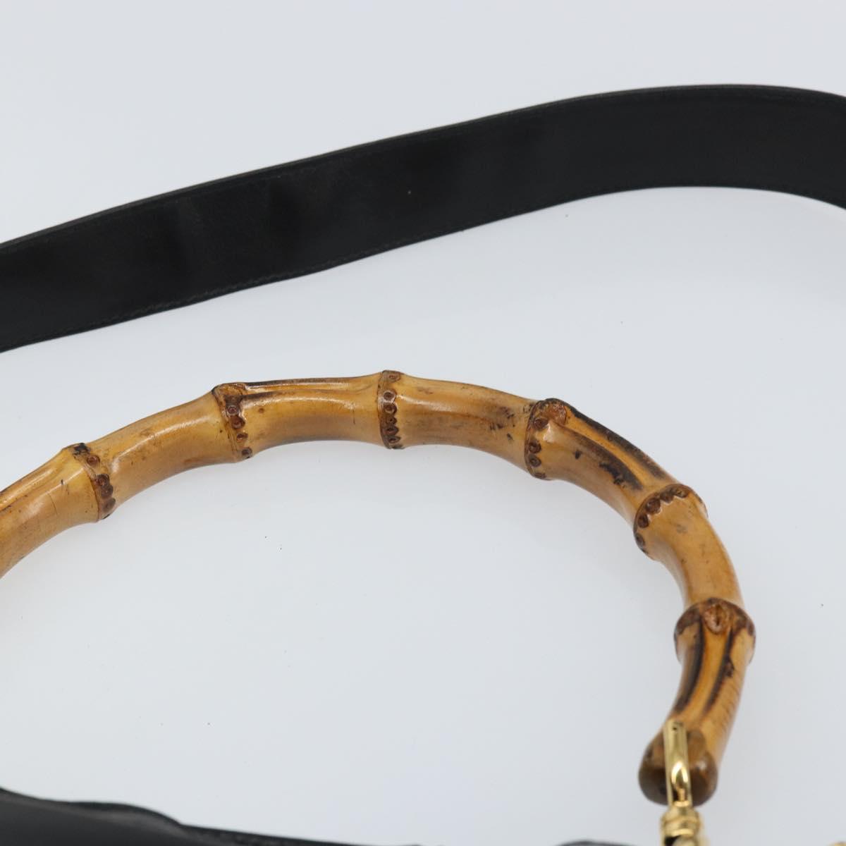 GUCCI Bamboo Shoulder Bag Leather 2way Black Gold 001 2113 1638 Auth ki6316