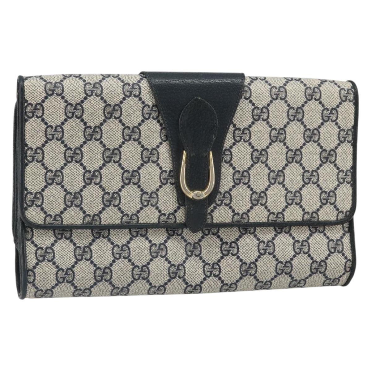 GUCCI GG Supreme Clutch Bag PVC Navy Gold 89 01 006 Auth ki6318