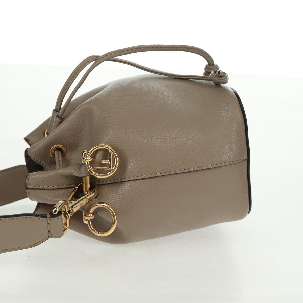 FENDI Hand Bag Leather Gray Gold Auth ki6319