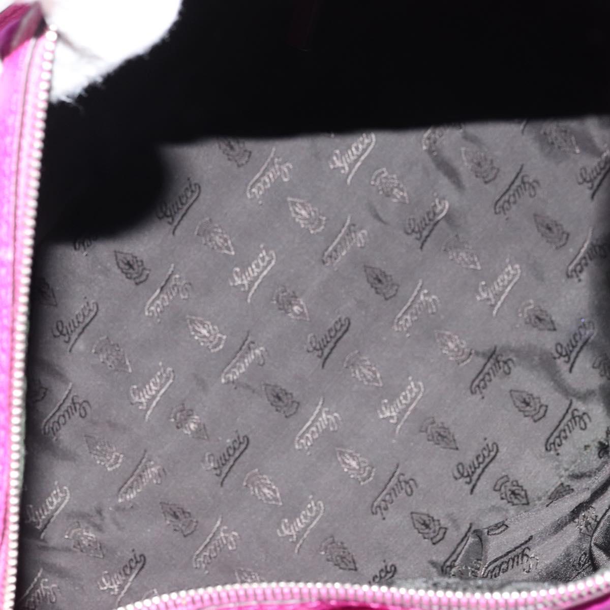 GUCCI GG Canvas Boston Bag Nylon Leather Pink Silver Auth ki6320