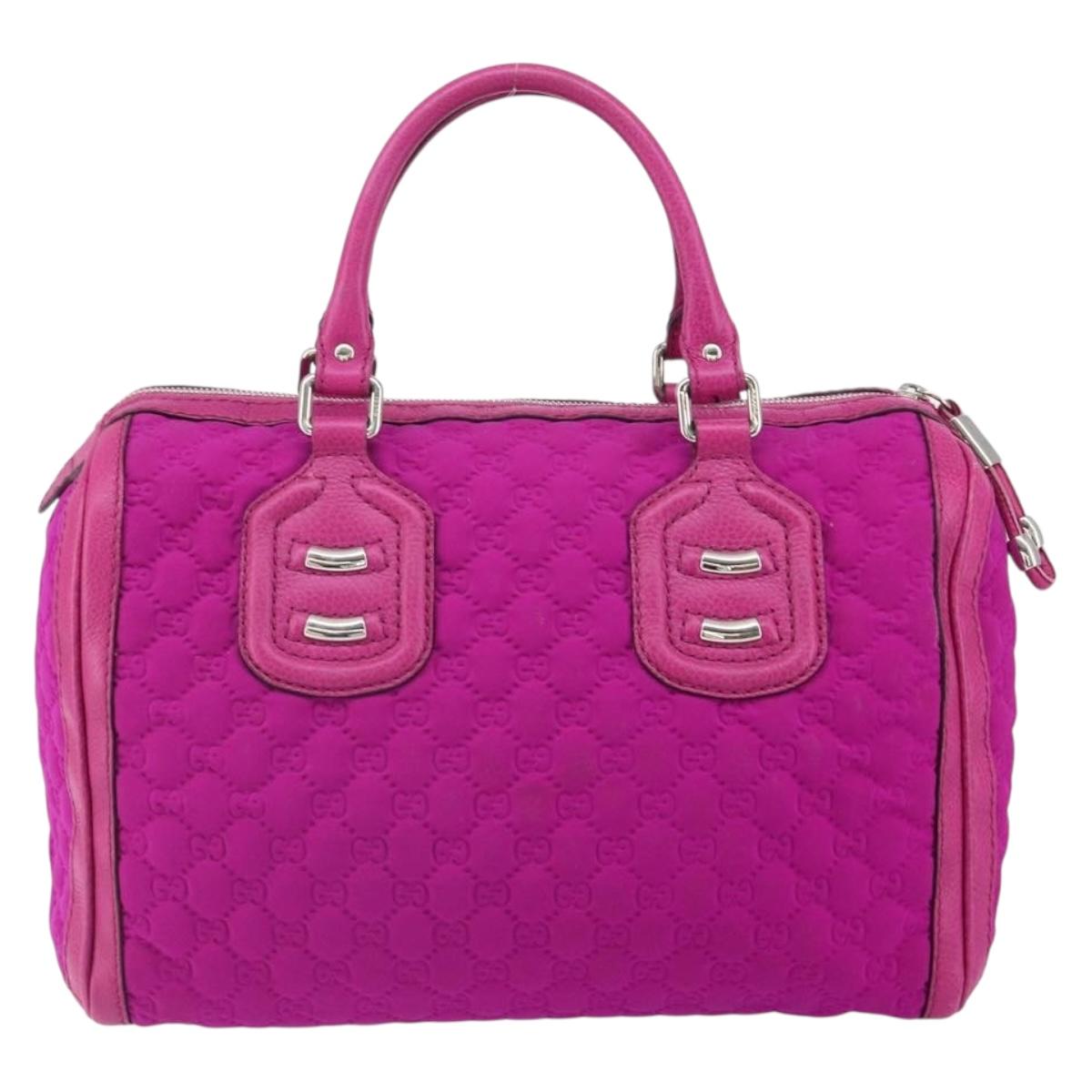 GUCCI GG Canvas Boston Bag Nylon Leather Pink Silver Auth ki6320