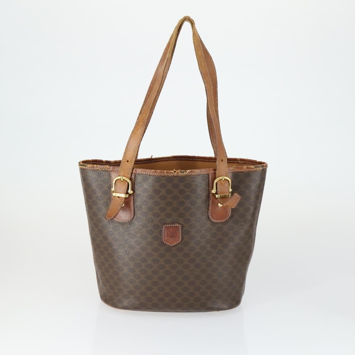 CELINE Macadam Canvas Bag PVC Leather 5 Set Brown Beige black Auth ki6322