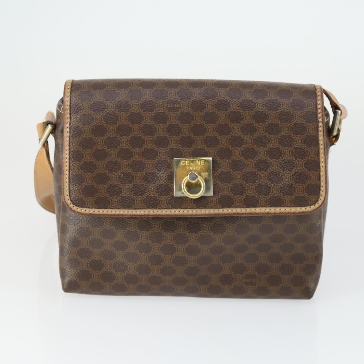 CELINE Macadam Canvas Bag PVC Leather 5 Set Brown Beige black Auth ki6322