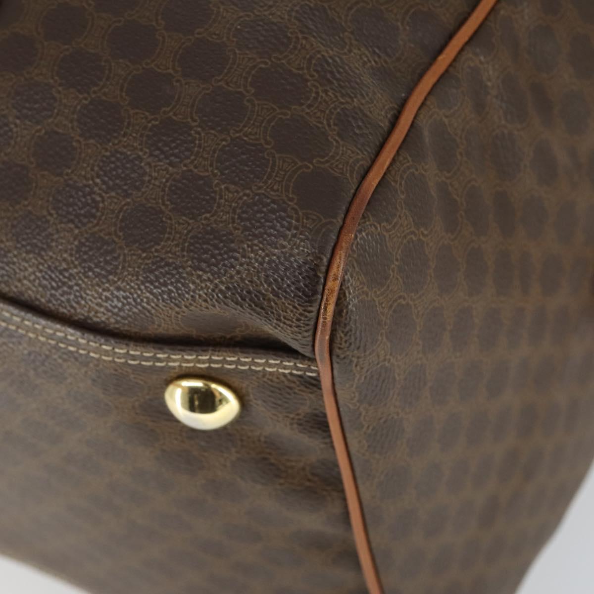 CELINE Macadam Canvas Boston Bag PVC Leather Brown Gold Auth ki6323
