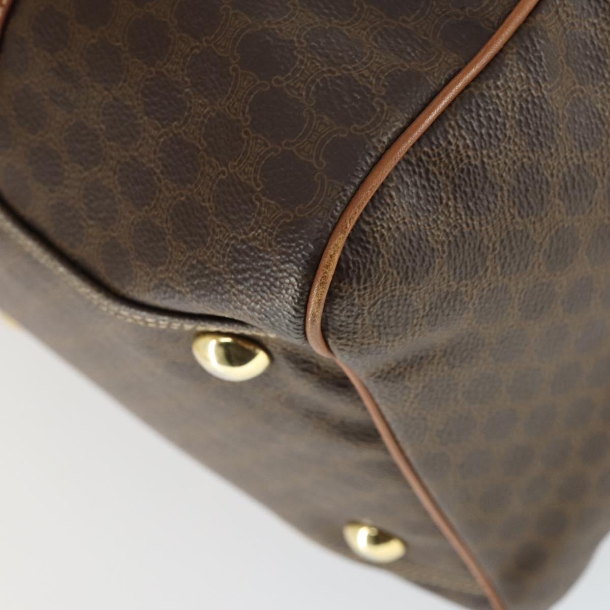 CELINE Macadam Canvas Boston Bag PVC Leather Brown Gold Auth ki6323