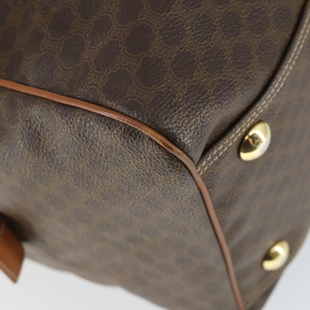 CELINE Macadam Canvas Boston Bag PVC Leather Brown Gold Auth ki6323