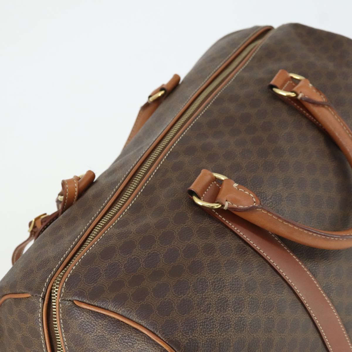 CELINE Macadam Canvas Boston Bag PVC Leather Brown Gold Auth ki6323