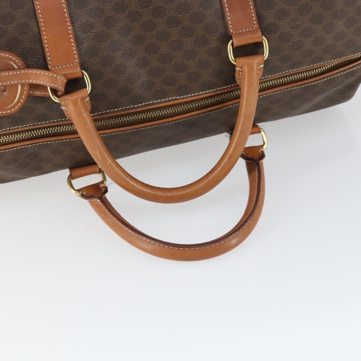 CELINE Macadam Canvas Boston Bag PVC Leather Brown Gold Auth ki6323