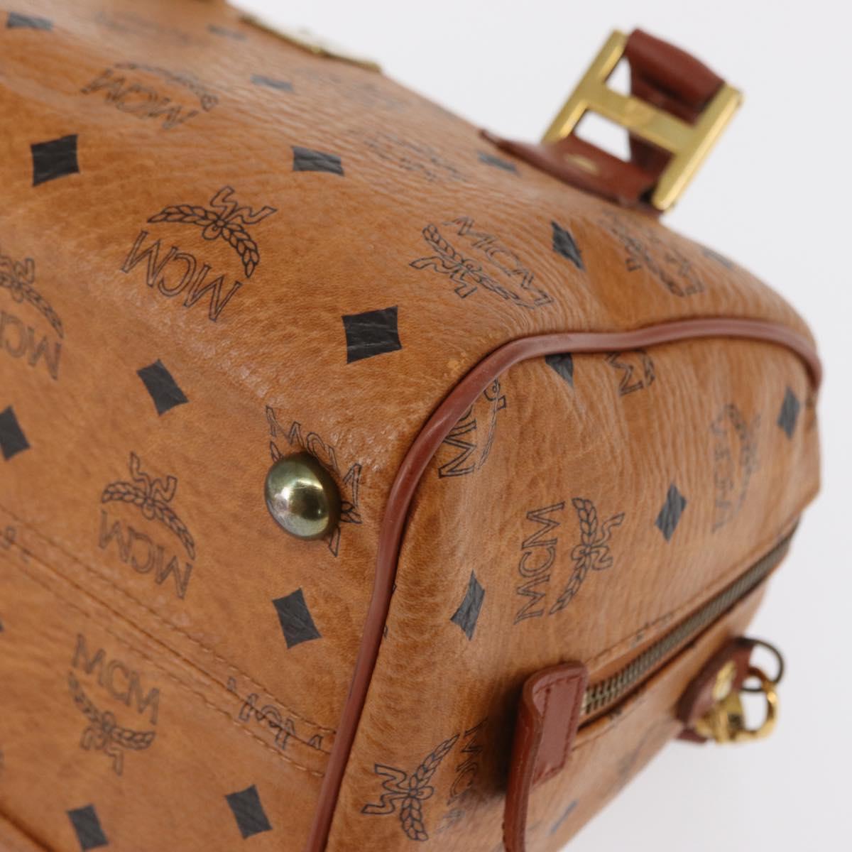 MCM Logogram Vicetos Boston Bag PVC 2way Brown Gold Auth ki6324