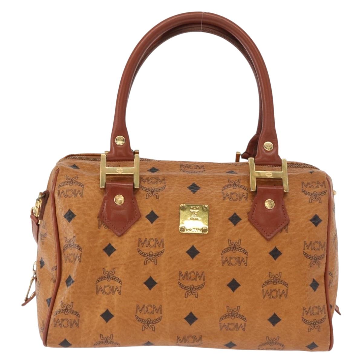 MCM Logogram Vicetos Boston Bag PVC 2way Brown Gold Auth ki6324