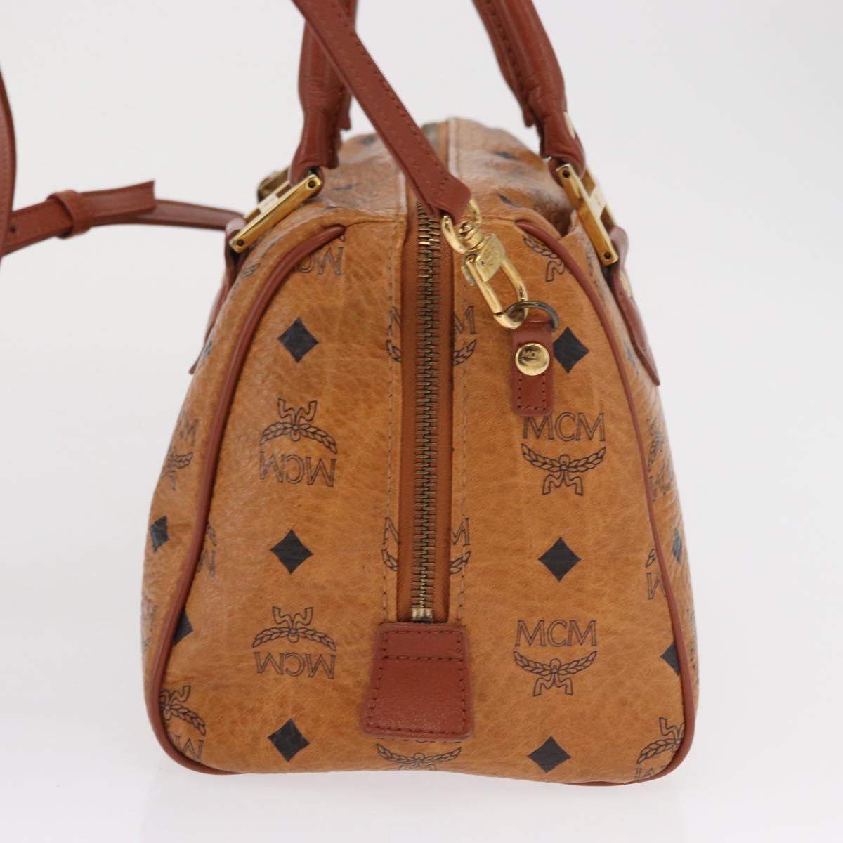 MCM Logogram Vicetos Boston Bag PVC 2way Brown Gold Auth ki6324