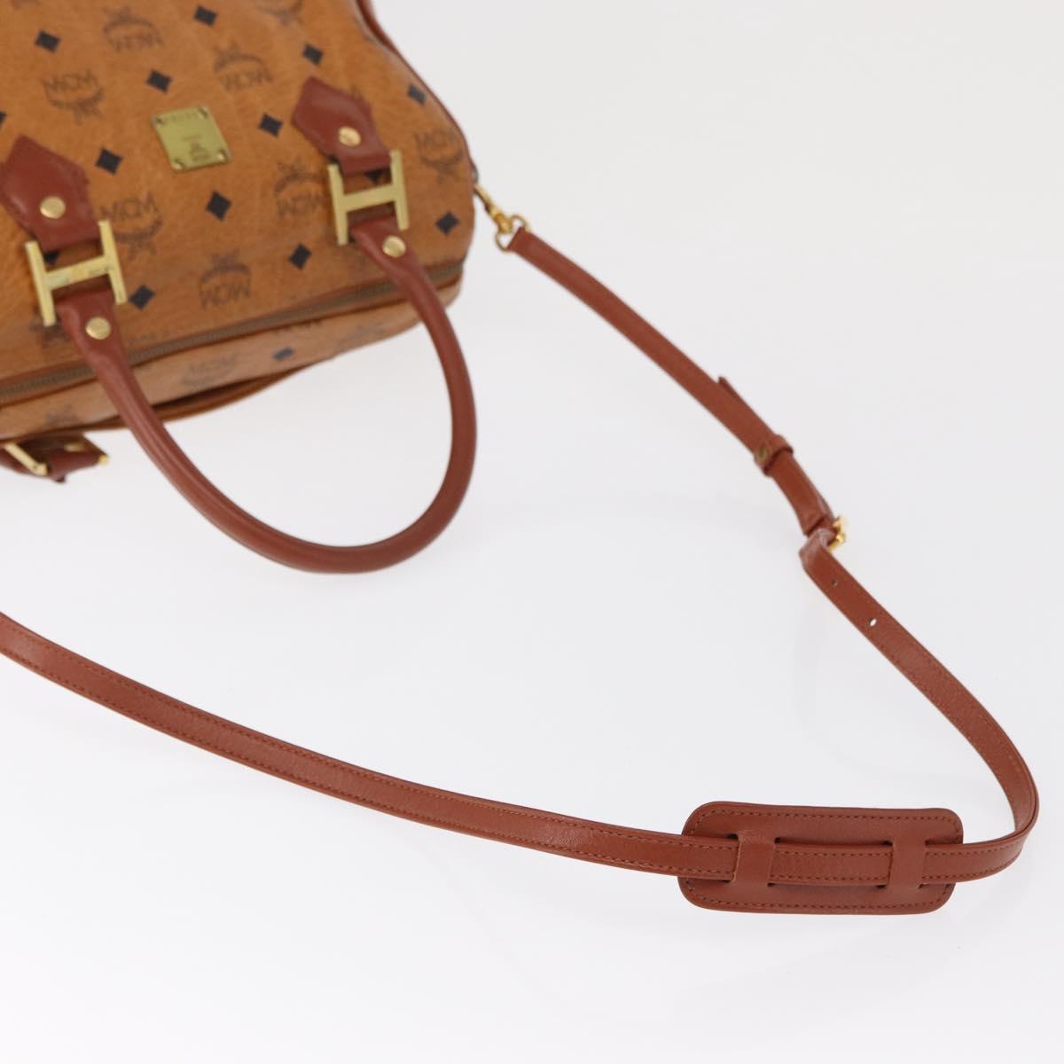 MCM Logogram Vicetos Boston Bag PVC 2way Brown Gold Auth ki6324