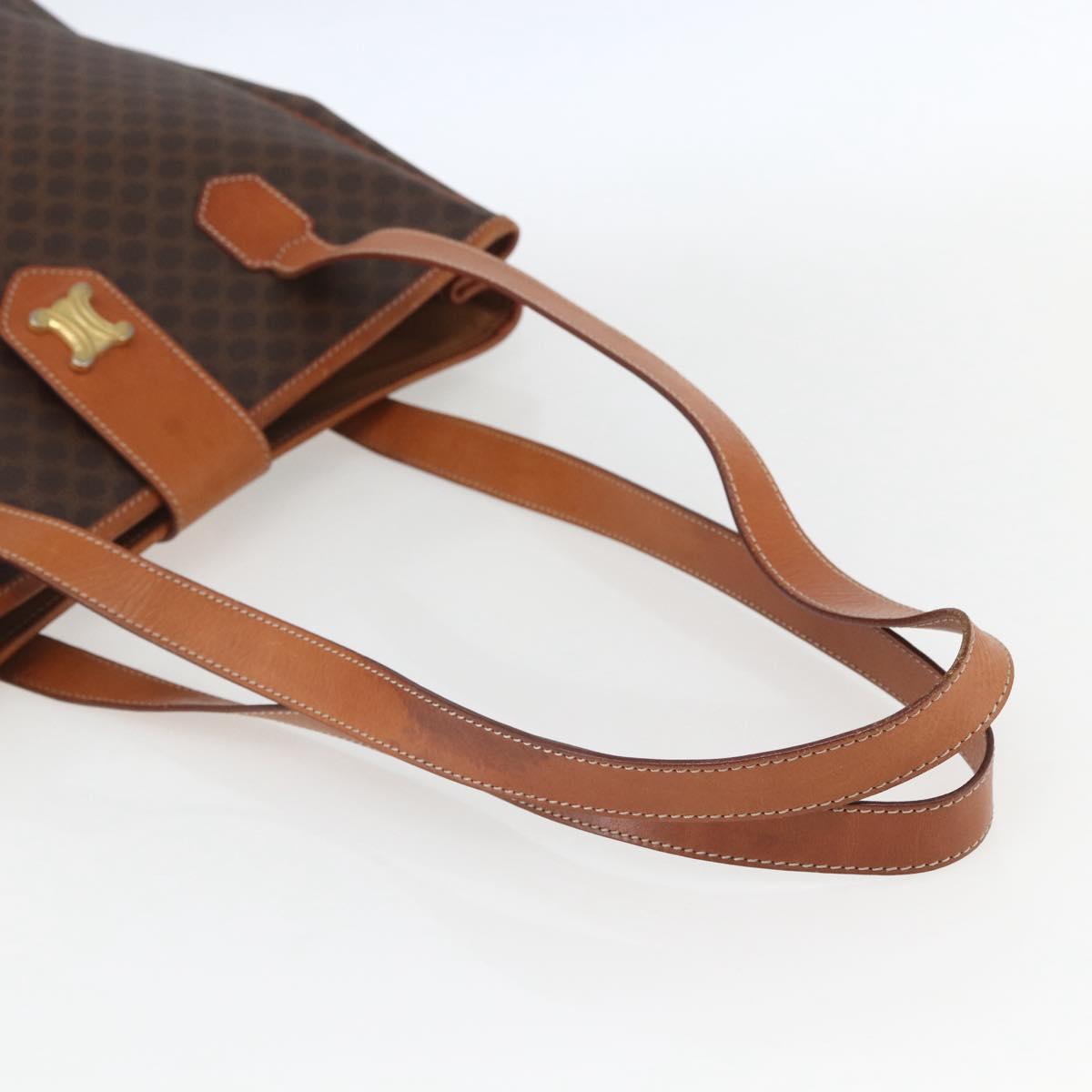 CELINE Macadam Canvas Triomphe Tote Bag PVC Leather Brown Gold Auth ki6337